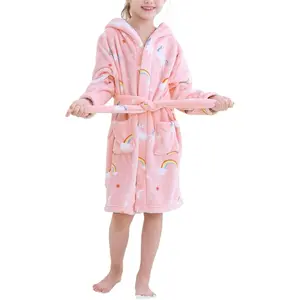 P-AD58     Girls Fleece Hooded Robes, Warm Printed Bath Robe for Kids Soft Fuzzy Bathrobe for Gifts