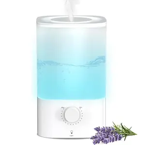 3.2L Comfort Humidifiers for Bedroom, 360° Adjustable Nozzle & 7 Color LED Night Light, Top Fill Design & Multiple Mist Levels, Ultrasonic Cool Mist Humidifier with Auto Shut-off, White