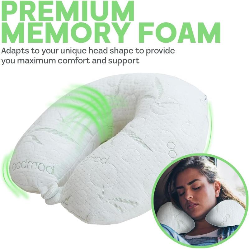 White Rayon Derived from Bamboo Neck Pillow, Travel Pillows for Airplanes, Best Rated Travel Pillows with Cooling Memory Foam, Neck Pillows for Sleeping Travel, Airplane Headrest Pillow