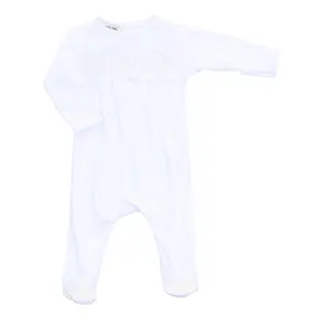 Magnolia Baby Essentials White Smocked One-Piece Footie with White Trim - Unisex Baby Clothing - 100% Pima Cotton