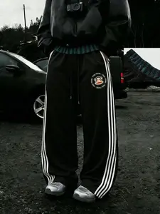 Paul Frank 3-Stripe Baggy Wide Leg Track Pants | Retro Y2K Streetwear | Elastic Waist Trousers | Casual Hip Hop Sweatpants for Men & Women | Trendy Lounge & Daily Outfit | Vintage Street Style Fashion | Lightweight & Breathable Fabric