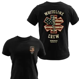 Whiteline Crew EMS T-Shirt, Vintage American Flag Graphic Tee, Soft Cotton Blend Shirt, Emergency Medical Service Apparel for Men & Women, First Responder Gift