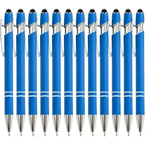 12 count Blue Ballpoint Pen with Stylus Tip, 2 in 1 Stylus Stylish Pen, Blue Metal Stylus Pen for Touch Screens, Black Ink, 1.0 mm Medium Point(12 PCS Light Blue)
