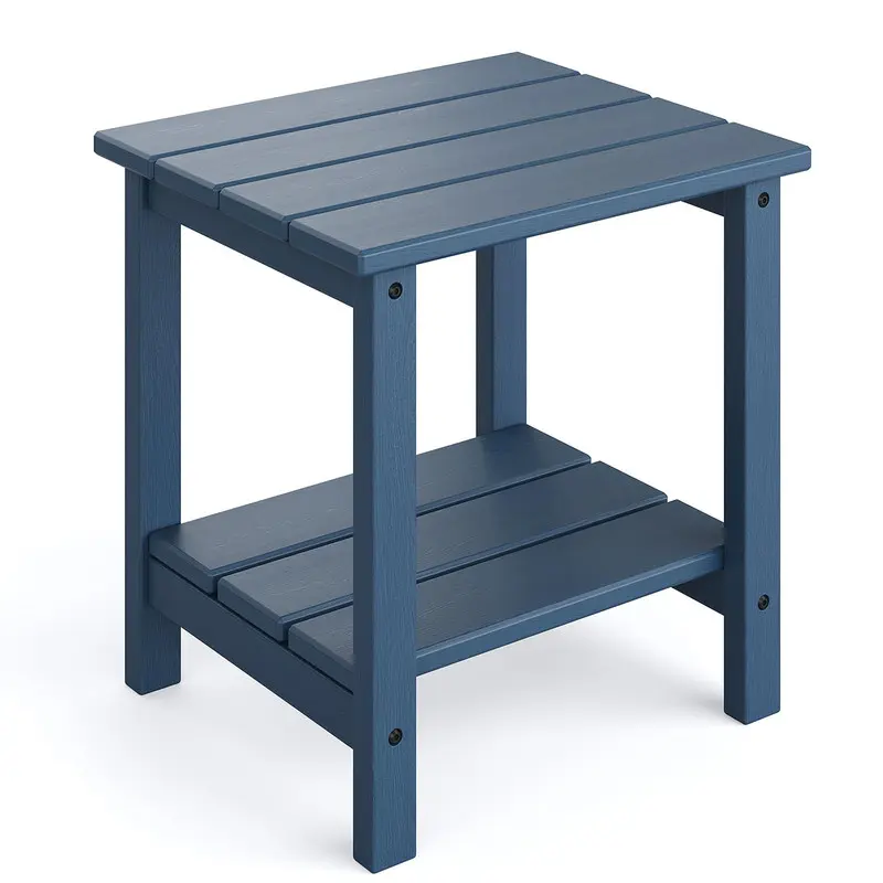 Adirondack Outdoor Side Table 18x15 in, HDPE 2-Tier Patio Side Tables for Outside,All-Weather End Table for Patio Pool Deck Indoor Backyard,Navy Blue