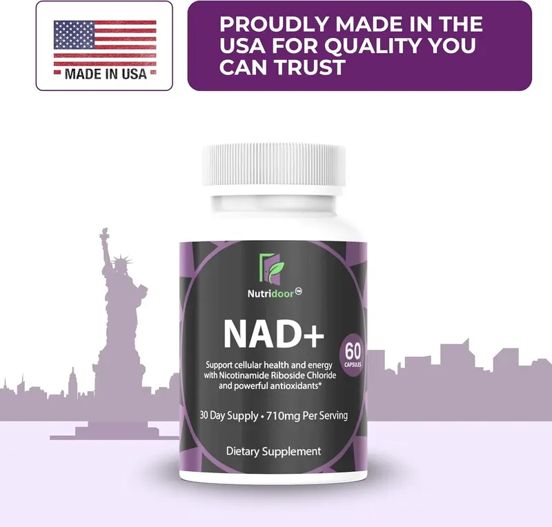 NAD+ Supplement with Nicotinamide Riboside Chloride Resveratrol Quercetin & Galactomannans 710mg 60 Capsules for Cellular Energy & Antioxidant Support Advanced Formula