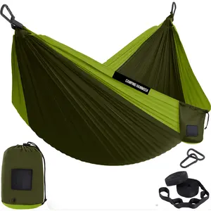 Portable Camping Hammock Single Durable Parachute Nylon Hammock with Strong Tree Straps, Easy Setup Lightweight Travel Hammock for Hiking, Backpacking, Beach & Outdoor Camping Gear, Compact Carry Friendly, Green