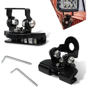 2 PCS Light Bar Mounting Brackets, LED Work Light Mount Clamp Holder, Adjustable Hood Work Lamp Mount Bracket, Ditch Light Bracket Accessories, Universal for Off Road Cars Trucks (Black)