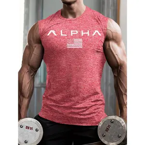 ALPHA American Flag Print High-Elasticity Men'S Tank Top - Breathable, Lightweight Gym & Fitness Sleeveless Shirt for Summer, Ideal for Training, Running, and Casual Wear, Sleeveless Top | Sleeveless Top | Stretchy Fabric, Summer Tank Tops