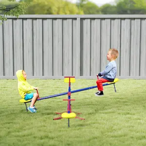 Four Seat Teeter Totter with Easy Grip Handle 71 Inch Wide Fully Balanced for Kindergarten Playground Front Yard Camping Trip Ages 3-12