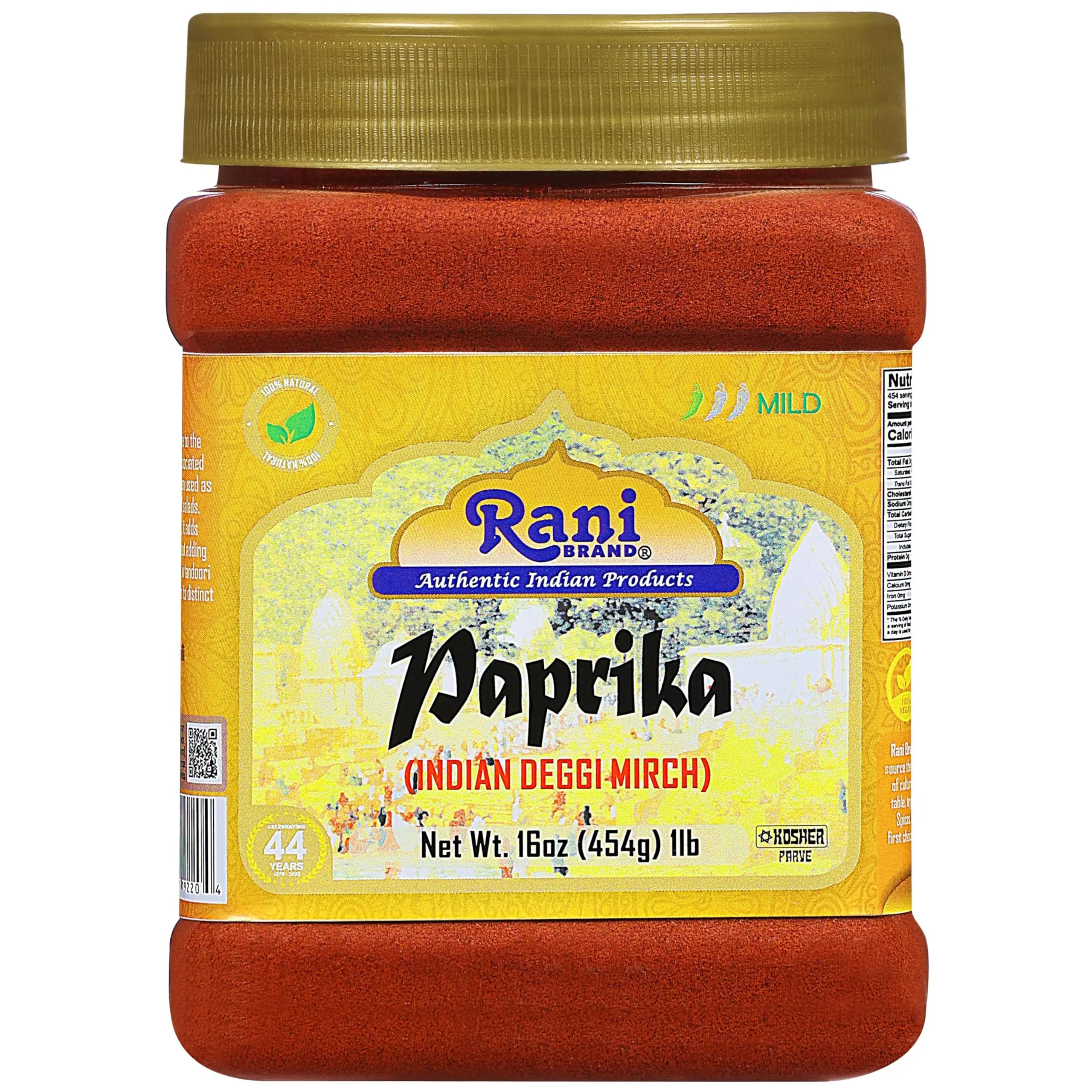 Rani Paprika (Deggi Mirch, Low Heat) Spice Powder, Ground 16oz (1lb) 454g PET Jar ~ All Natural, Salt-Free | Vegan | No Colors | Gluten Friendly | NON-GMO | Kosher | Indian Origin
