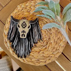 Black and white cattle skull car freshie