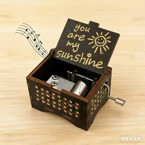 You Are My Sunshine Happy Birthday Letter Pattern Music Box, 1-Piece Hand-Crank Vintage Wooden Laser-Engraved Music Box, Perfect Gift for Lover, Spouse, Partner (Ideal for Boyfriend, Girlfriend, Husband, Wife)black
