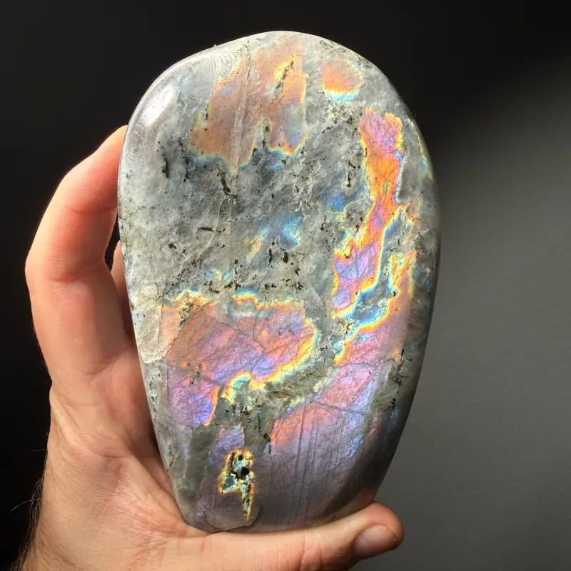 Natural Labradorite Freeform Crystal, Rainbow Flash Polished Display Stone, 1 lb 14 oz