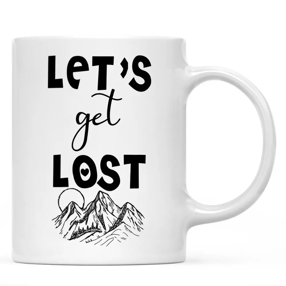 11oz Contemporary Durable Ceramic Coffee Mug - Mountain View Design, Inspirational Hiking Quote Letters, Reuse-Friendly Washable Kitchen Drinkware, Perfect Non-Customised Gift for Adventure Seekers, Modern