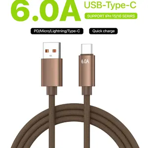 6a USB-A to Type-C Fast Charging Cable, 120w PD Fast Charge, Nylon Braided Data Cable for iPhone 15/16, Samsung, Android, Tablets & Laptops