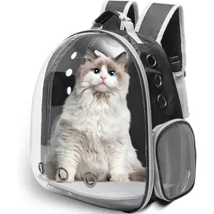 Large Cat Backpack Carrier for Travel and Hiking Transparent Pet Bubble Backpack for Cats up to 20lbs with Ventilation and Padded Straps Mochila para Gatos transportadora mascotas (Black)