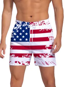 Men's American Flag Print Beach Shorts - Street Style Loose Fit Swim Trunks with Pockets, Machine Washable Lightweight Fabric for Summer Poolside & Casual Outings, Nontransparent Material