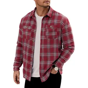Men Fleece-Lined Button Shirt Flannel Plaid Warm Winter Casual Jacket with Flap Pockets (S-3XL)