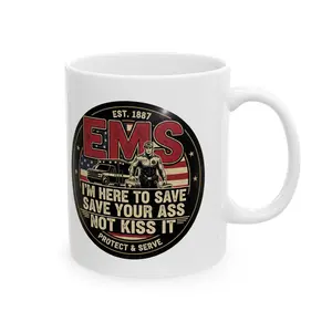 EMS Ceramic Mug, Personalized Coffee Cup, Funny EMT Gift, Paramedic Appreciation, Emergency Medical Services, Novelty Tea Mug