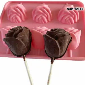 2pcs/Set 3D Rose Flower Silicone Chocolate Moulds, Non-Stick High-Temperature Reusable Food-Grade Baking Tools for Valentine's Day Cakes, Desserts, Bakery Pastry Shop Kitchen Accessories