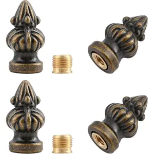 4 Pack Vintage Lamp Finial Cap, Antique Brass Dual-Thread Knob Fits 3/8" and 1/4-27, Decorative Harp Top for Table Floor Lamps (Bronze-4 Pack)