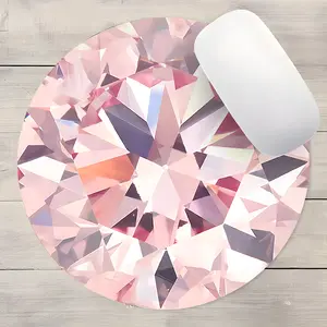 Fashion Sparkle Pink Diamond Luxury Round Gaming Mouse Pad,Aesthetic Desktop Decorative Protective Pad, Rubber Anti-slip Lockedge Work Pad, Small Size Suitable for Laptop, Desktop Computer Games, Work, Family