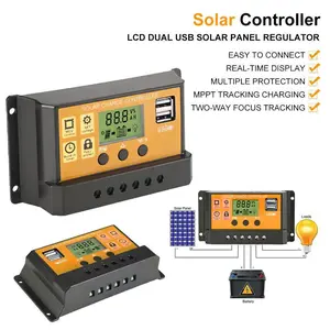 Solar Panel Regulator Charge Controller 30-100A 12V/24V MPPT Auto Focus Tracking USB Ports for Solar Power Systems