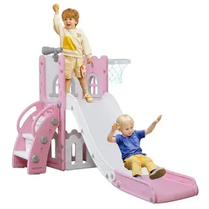 Castle Toddler 6 in 1 Slide,Kids Climber Slider for Indoor Outdoor Playground with Basketball Hoop,Storage and Telescope,L Shaped Slide for Toddler Climber Playset Upgraded Toddler Indoor Playground with Wider and Longer Slideway Upgraded