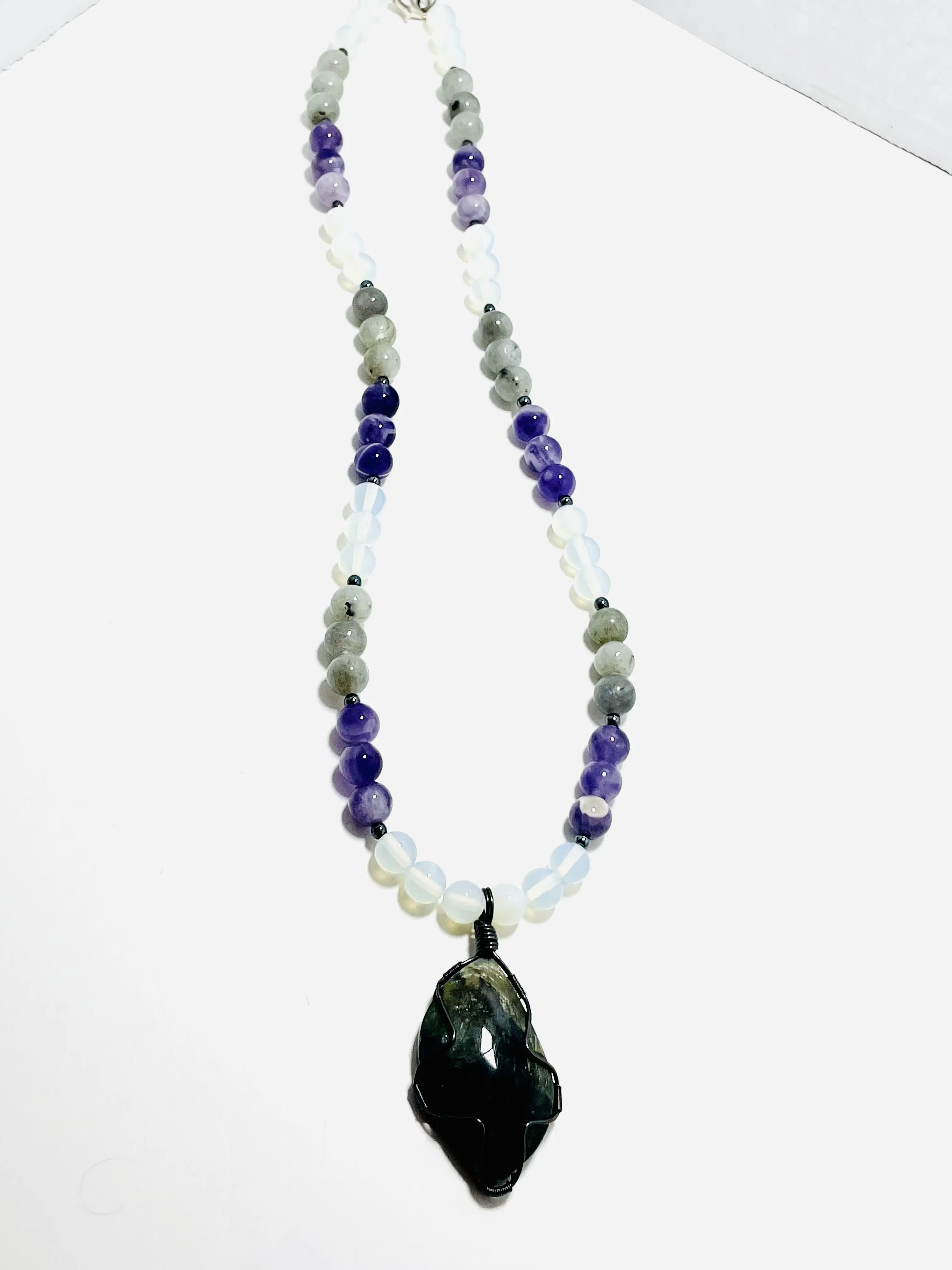 22.5” Wire-Wrapped Labradorite Necklace – Intuition, Protection & Divine Flow By Mad Mellow | Handmade Crystal Jewelry for Elevated Energy