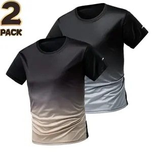 2-Piece Men's Gradient Athletic T-Shirt Set - Ombre Design, Moisture-Wicking Activewear Bundle for Gym & Running