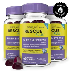 Rescue Plus Sleep & Stress Support Gummies – Natural Blueberry Flavor | Three Pack (60 Count Each)