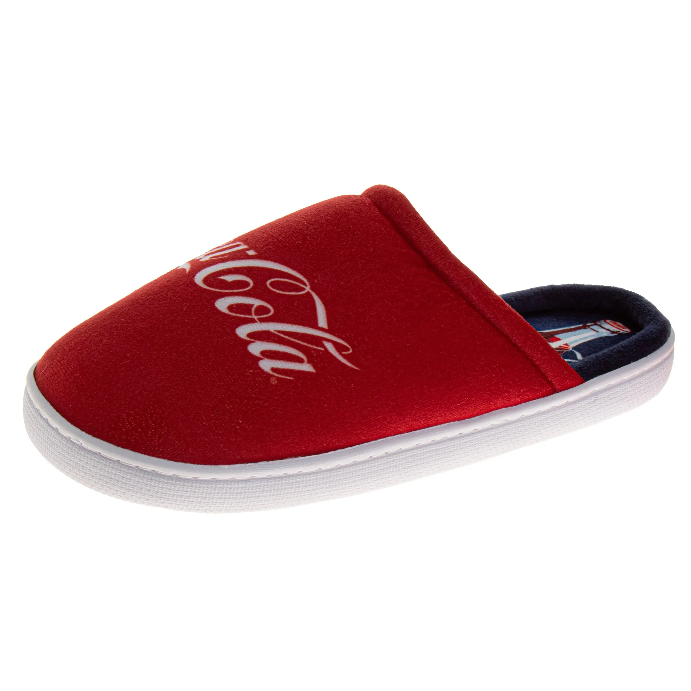 Coca-Cola Classic Logo Print Men's Slip-On Closed Toe Slides - Cozy Soft-Lined Fabric Upper Indoor Relaxation Slippers (Adult), Indoor Use, Durable Outsole, Plush Foot Cushion