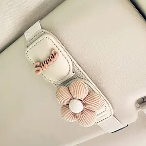 Sunglasses Holder Clip with Sun Visor Multifunctional Storage for Glasses  Cards Receipts  Sun Visor Glasses Clip Sun Visor Eyewear Clamp  Eyeglass Clip (White- Flower)