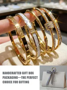 5-Piece Elegant Bracelet Set, Stackable Bracelet, Zircon-Embedded Titanium Steel, Waterproof, Non-Fading, 18k Gold Plated, All Seasons Jewelry Gift Box