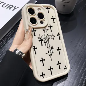 Black Cross Pattern Case for iPhone 16 15 14 Pro Max 13 12 11 XR XS Plus Shockproof Full Camera Protection Durable slim Silicone Cover