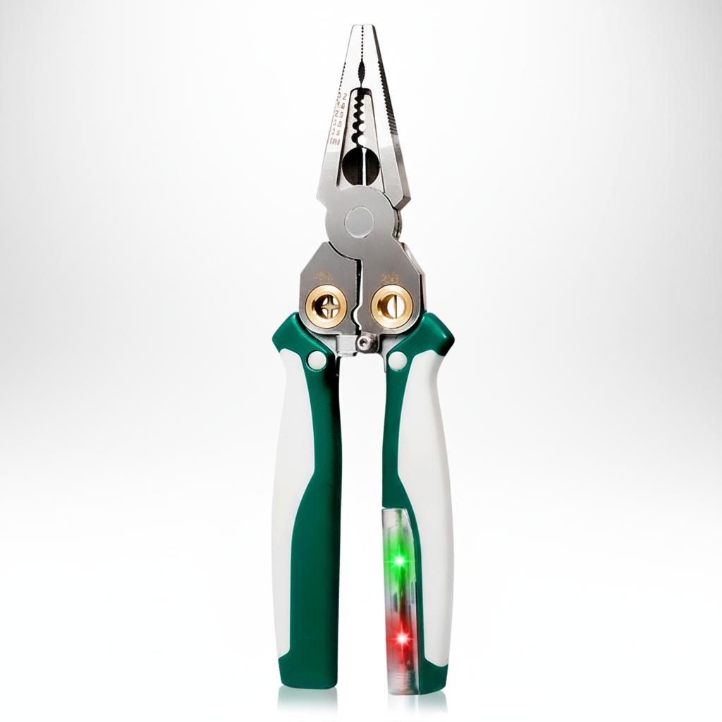 8-in-1 Stainless Steel Multi-Function Wire Stripper Pliers with Voltage Testing, Cutting, Stripping, Crimping, Wire Splitting Tool for Electricians and Home Repair