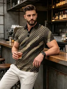 Men's Checkered Polo Shirt, Casual Loose-Fit Short Sleeve, Breathable Golf Shirt, Lightweight Luxury Daily Wear