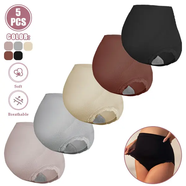 Women's High-Waisted Cotton Maternity Panties, 5-Pack Soft Breathable Full-Coverage Underwear for Pregnant & Postpartum Use, Multiple Colors, High Waist