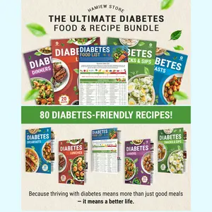 2026 version 5 Pack Diabetic Food-List Chart & 80+ Meal Planner Recipes for Beginner, Laminated Diabetes Diet Plan for Type 1 & 2, Food To Eat - Avoid w/Serving Size, Glycemic Index (GI), Net Carbs Calories