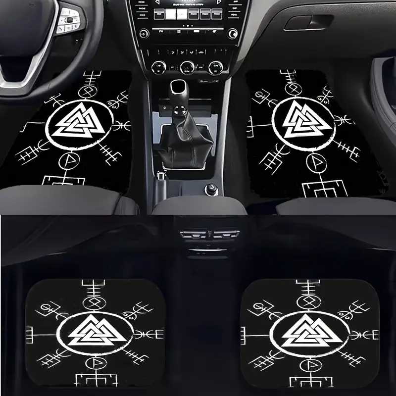 [Viking Car Mat] 4pcs Viking Rune Car Floor Mat | Anti-slip, Decoration Mat Car Accessories, Front And Rear Seat Floor Mat