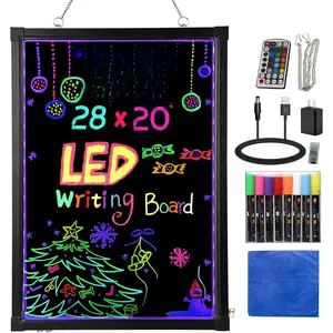 Illuminated LED Message Writing Board, 24''X16 Erasable Neon Effect Menu Sign Board with 8 Fluorescent Makers, 26 Flashing Modes LED Message Board