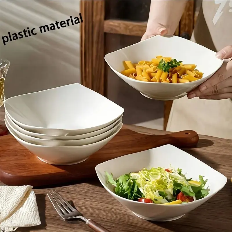 6 Counts Large High Quality Plastic Square Nesting Bowls, Party Salad & Fruit Bowls, Candy Buffet Containers, Square Cereal, Soup & Pasta Bowls, Suitable for Dinner, Desserts, Salads & Fruits, Bowl Set, Plasticware
