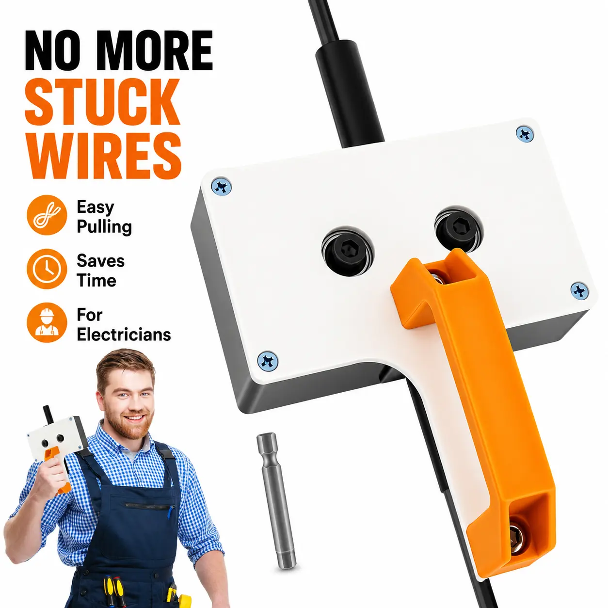 Electrician Wire Puller Tool with Hex Shank, Conduit Cable Fishing and Pulling Tool for Walls, Fits Up to 0.3 Inch Cable, for Electrical Installation, Threading Machines and Industrial Use