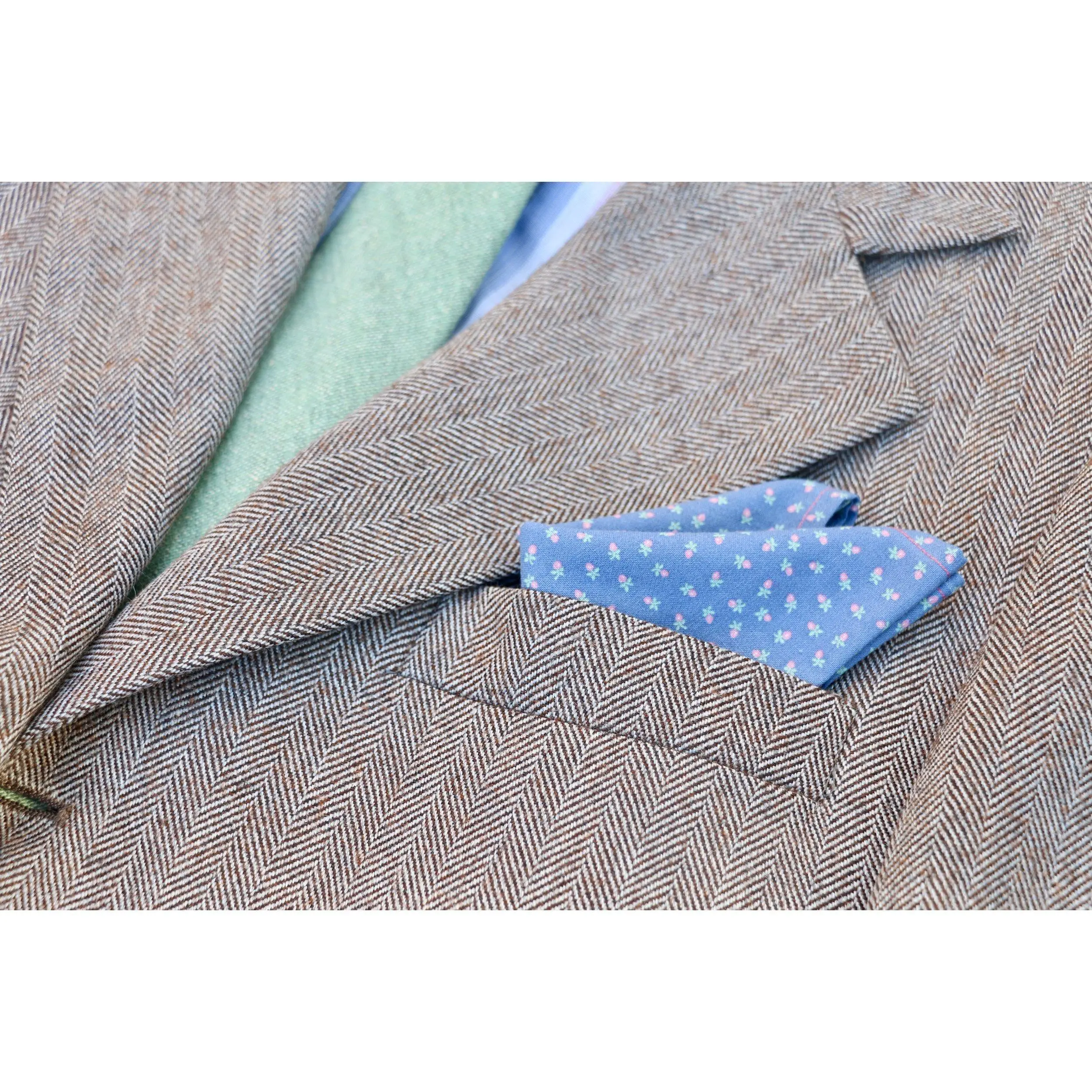 REPEATING RED STRAWBERRY PRINT CERULEAN BLUE POCKET SQUARE HANDKERCHIEF