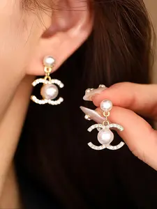 Elegant Vintage Faux Pearl Earrings for Women, Unique Design High-End Jewelry, Luxury Lightweight Ear Studs and Pendants