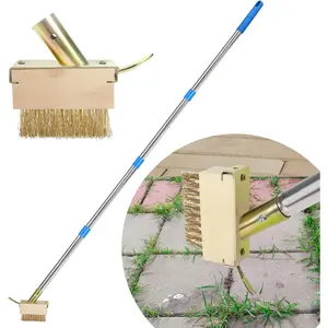 Crack Weeder, Moss Remover Tool, Manual Crevice Weeding Tool, Weed Puller Tool with 67-inch Long Handle for Deck, Paver, Patio, Walkway, Driveway - 2 Brush Heads 2026V
