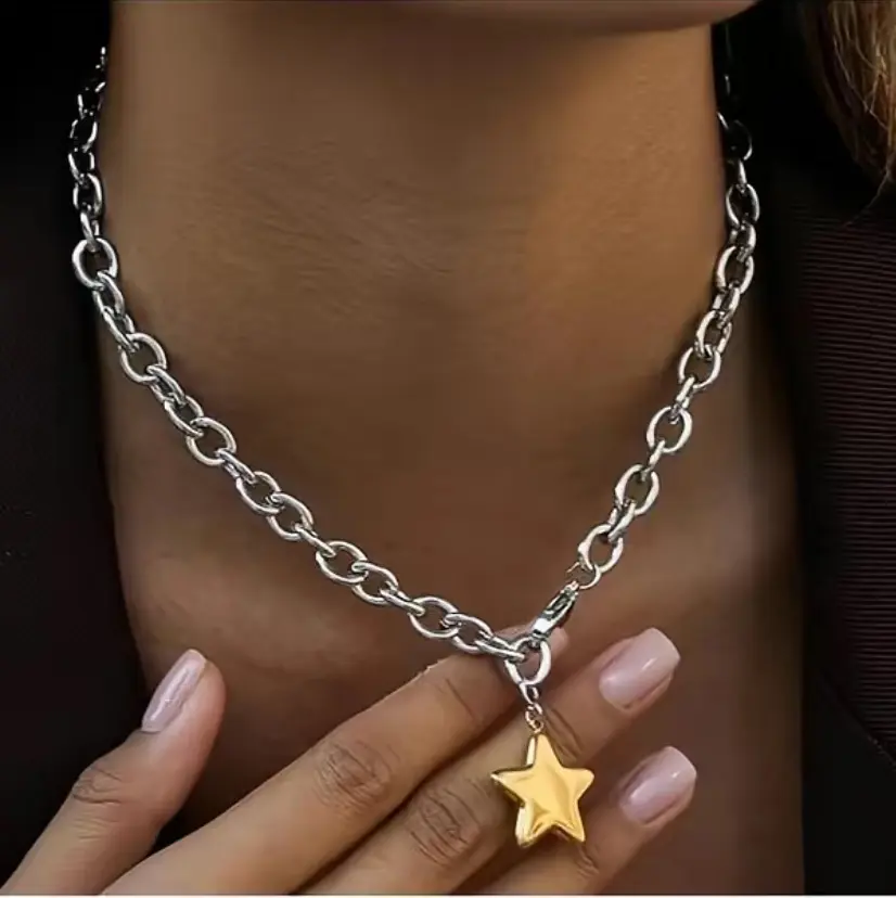 Chunky Star Necklace Purffy Gold Star Necklaces for Women Statement Necklace Thick Chain OT Toggle Necklaces Large Pendant Fashion Jewelry Gift