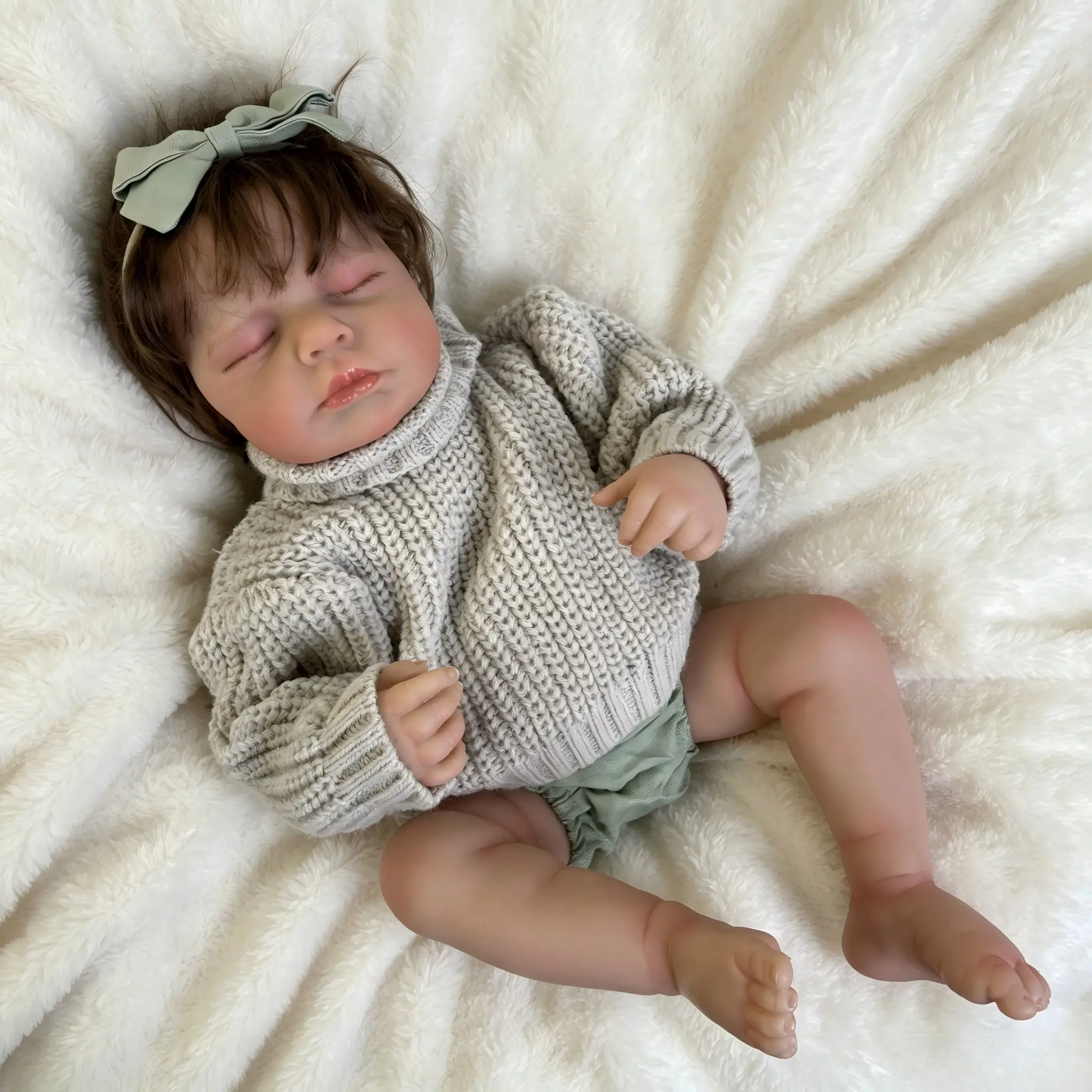 20inch Realistic Reborn Baby Dolls Girl Full Body Vinyl Girl Real Look Sleeping Baby Doll with Rooted Hair Lifelike Newborn Doll Toy Gift for Kids