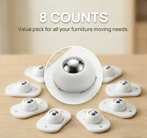 8Pcs Adhesive Mini Swivel Wheels 360° Rotation Durable Low Noise Strong Load No Drill Needed for Furniture Storage Boxes Small Appliances