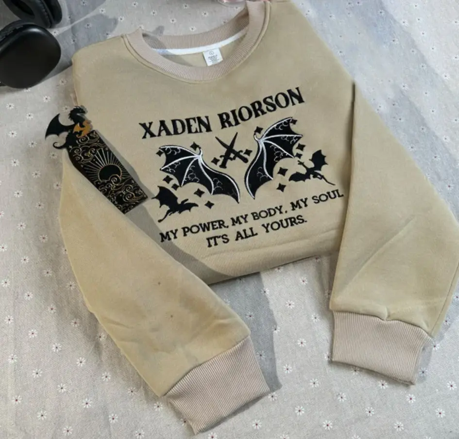 Dragon Rider #XadenRiorson Embroidered Sweatshirt, Unisex Women Men's Shirt, Fantasy Romance Design, Gothic Bookish Apparel, Cozy Reader Gift